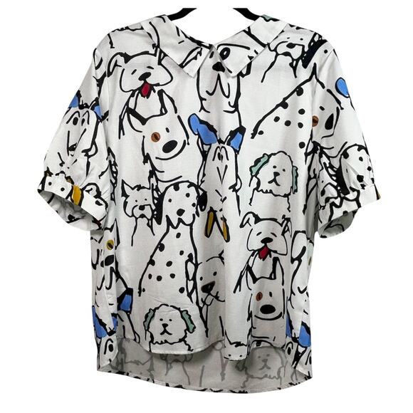 Art Teacher Whimsical Dog Puppy Blouse Peter Pan Playful Modern Retro Style 2XL - Picture 2 of 10